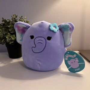 Squishmallows Anjali Lavender 8” Elephant Plush with Blue Flower